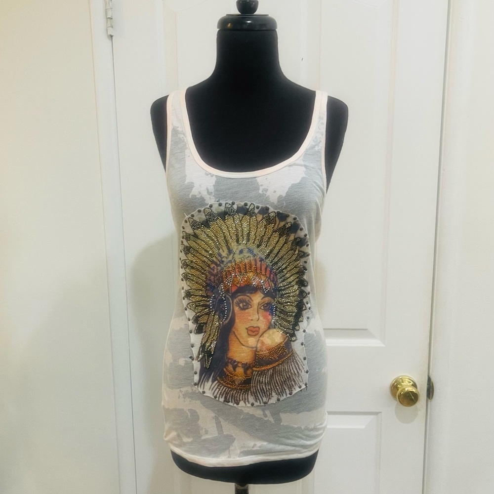 Vintage Beaded Headdress Graphic Tank Top
